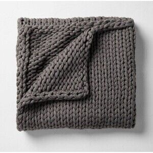 Casaluna 50" x 70" Oversized Hand Knit Textured Bed Throw in Dark Gray NEW